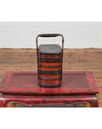 Chinese Red and Black Lacquered Tiered Lunch Box with Handle and Calligraphy-12. Asian & Chinese Furniture, Art, Antiques, Vintage Home Décor for sale at FEA Home