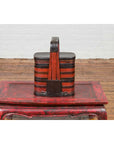 Chinese Red and Black Lacquered Tiered Lunch Box with Handle and Calligraphy-7. Asian & Chinese Furniture, Art, Antiques, Vintage Home Décor for sale at FEA Home