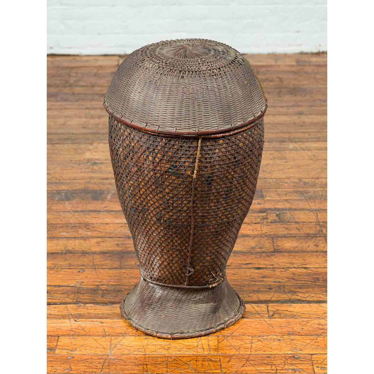 Antique Farmer's Grain Basket with Iridescent Motifs and Weathered Appearance-4. Asian & Chinese Furniture, Art, Antiques, Vintage Home Décor for sale at FEA Home