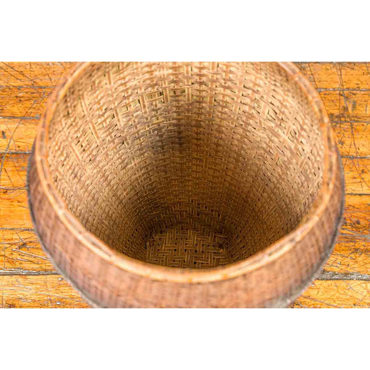 Antique Farmer's Grain Basket with Iridescent Motifs and Weathered Appearance-7. Asian & Chinese Furniture, Art, Antiques, Vintage Home Décor for sale at FEA Home