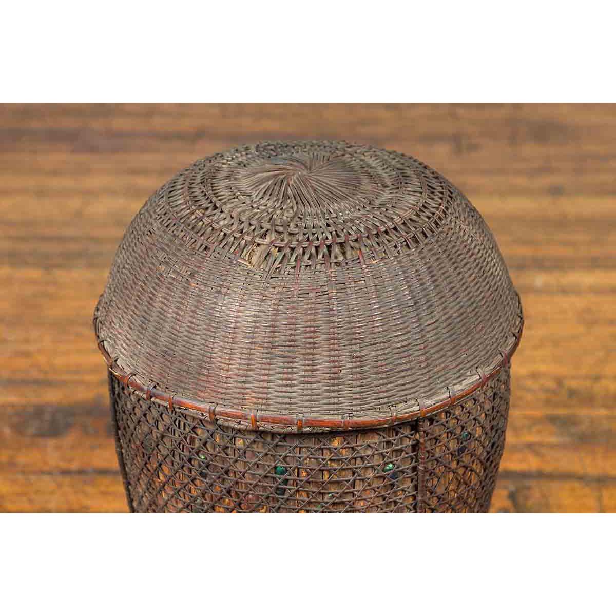 Antique Farmer's Grain Basket with Iridescent Motifs and Weathered Appearance-6. Asian & Chinese Furniture, Art, Antiques, Vintage Home Décor for sale at FEA Home