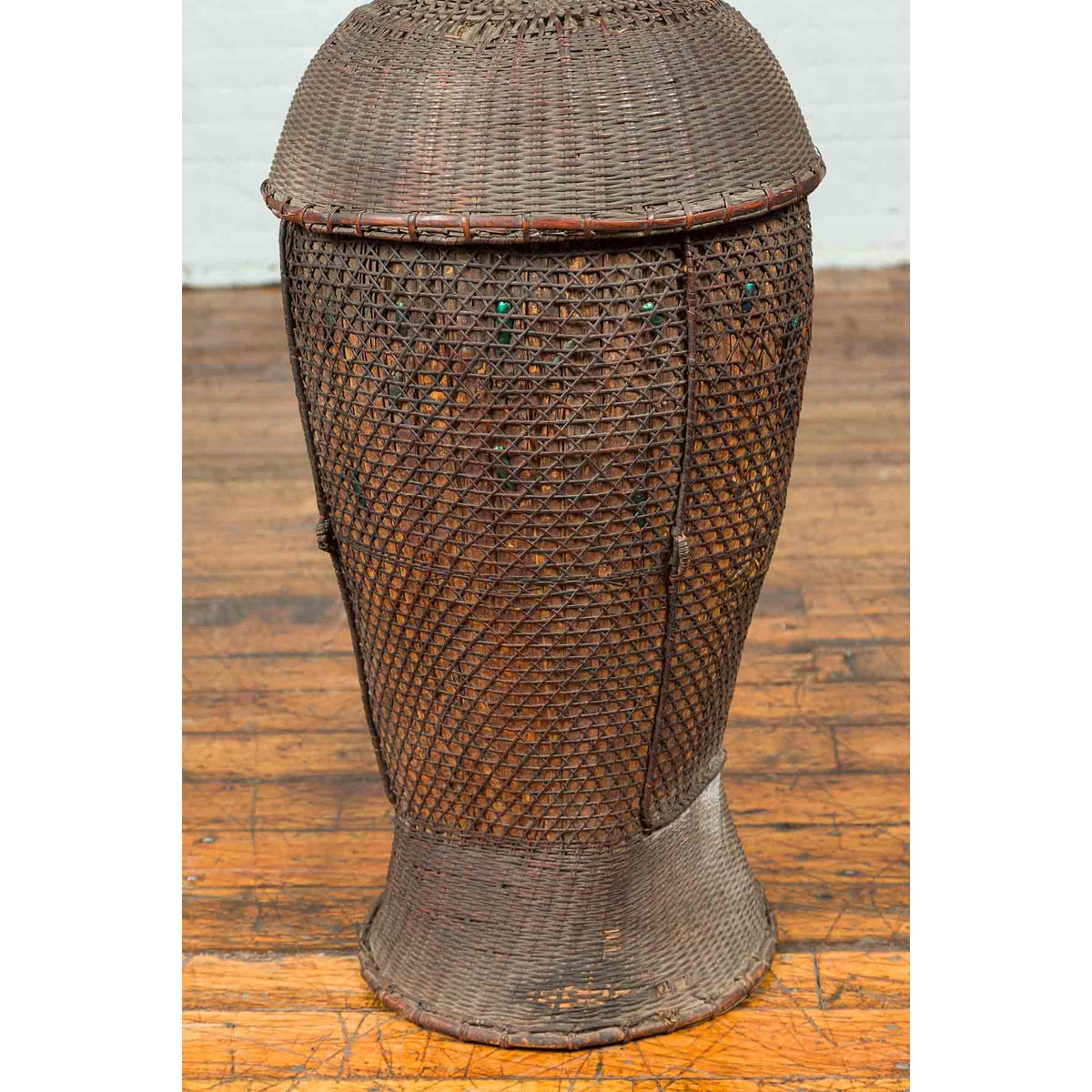 Antique Farmer's Grain Basket with Iridescent Motifs and Weathered Appearance-5. Asian & Chinese Furniture, Art, Antiques, Vintage Home Décor for sale at FEA Home