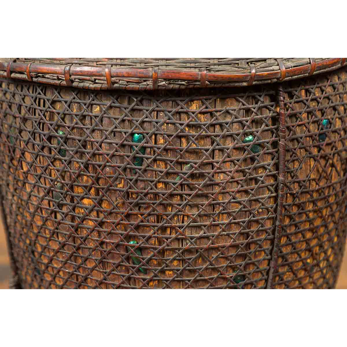 Antique Farmer's Grain Basket with Iridescent Motifs and Weathered Appearance-8. Asian & Chinese Furniture, Art, Antiques, Vintage Home Décor for sale at FEA Home