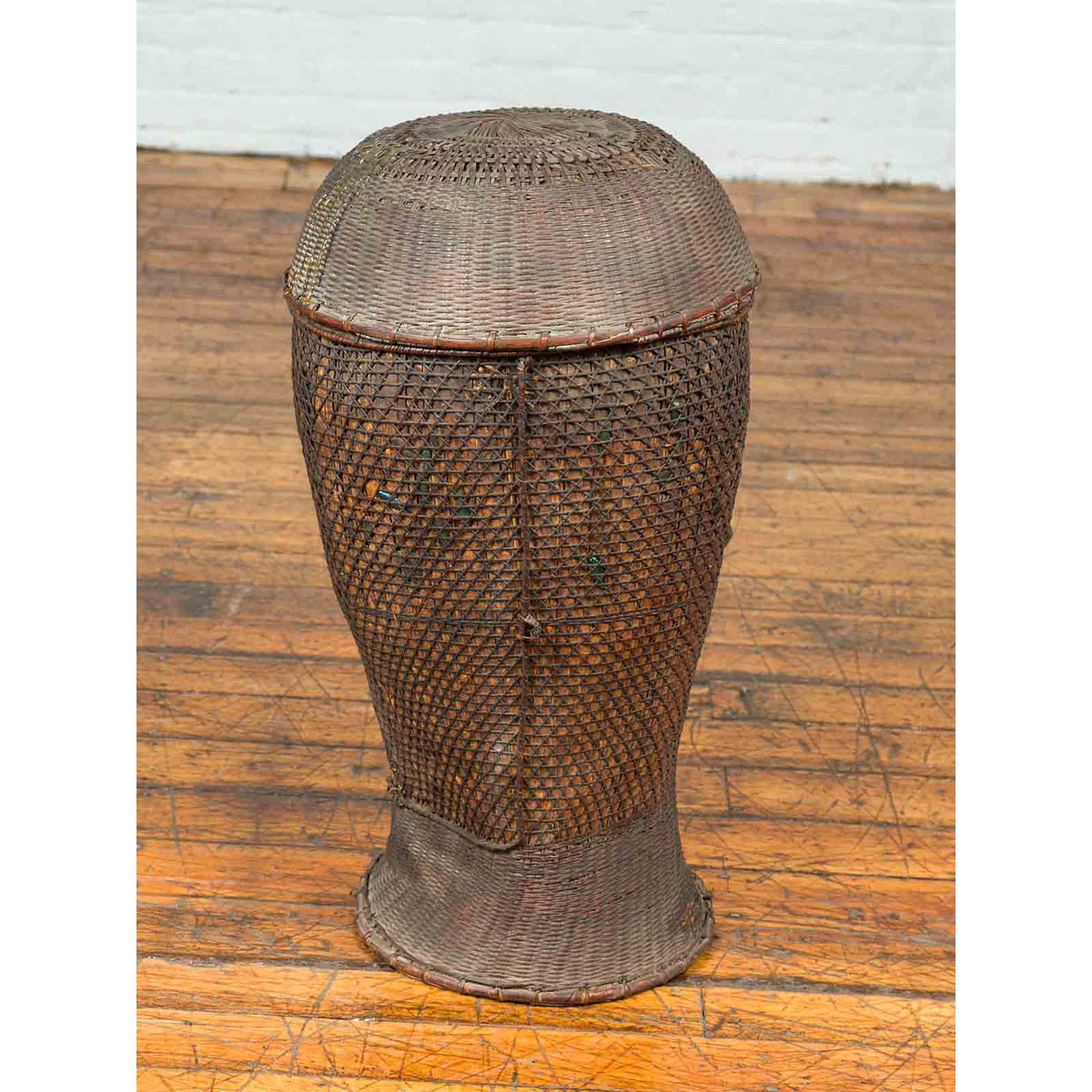Antique Farmer's Grain Basket with Iridescent Motifs and Weathered Appearance-9. Asian & Chinese Furniture, Art, Antiques, Vintage Home Décor for sale at FEA Home