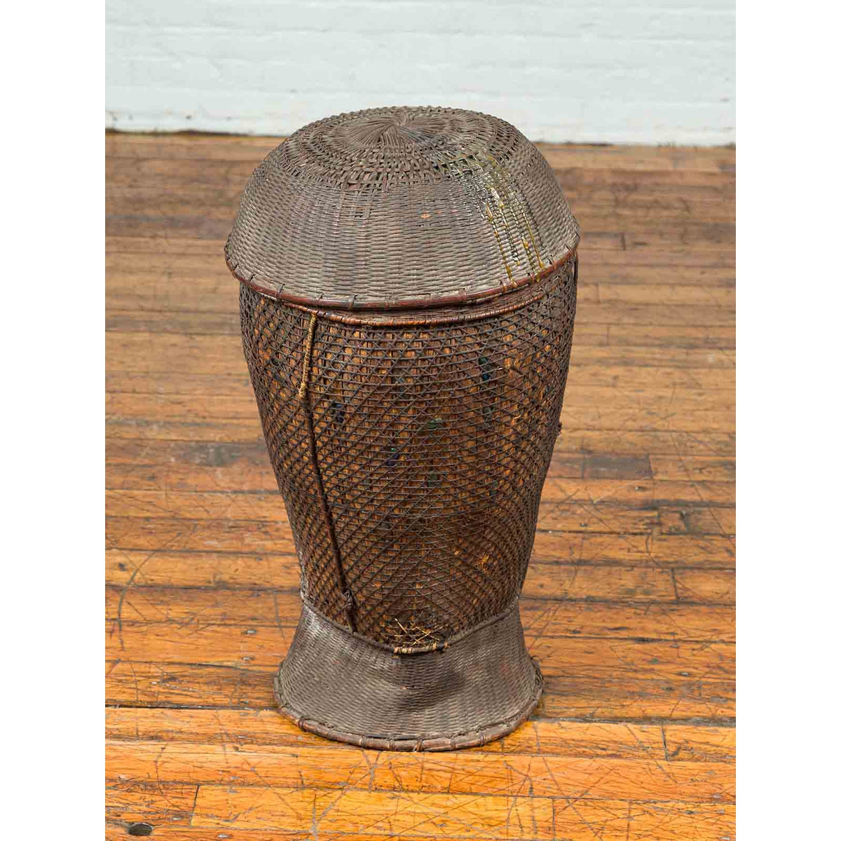 Antique Farmer's Grain Basket with Iridescent Motifs and Weathered Appearance-10. Asian & Chinese Furniture, Art, Antiques, Vintage Home Décor for sale at FEA Home
