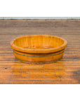 Chinese Qing Dynasty Period 19th Century Elm Round Rice Tray with Brass Braces-4. Asian & Chinese Furniture, Art, Antiques, Vintage Home Décor for sale at FEA Home
