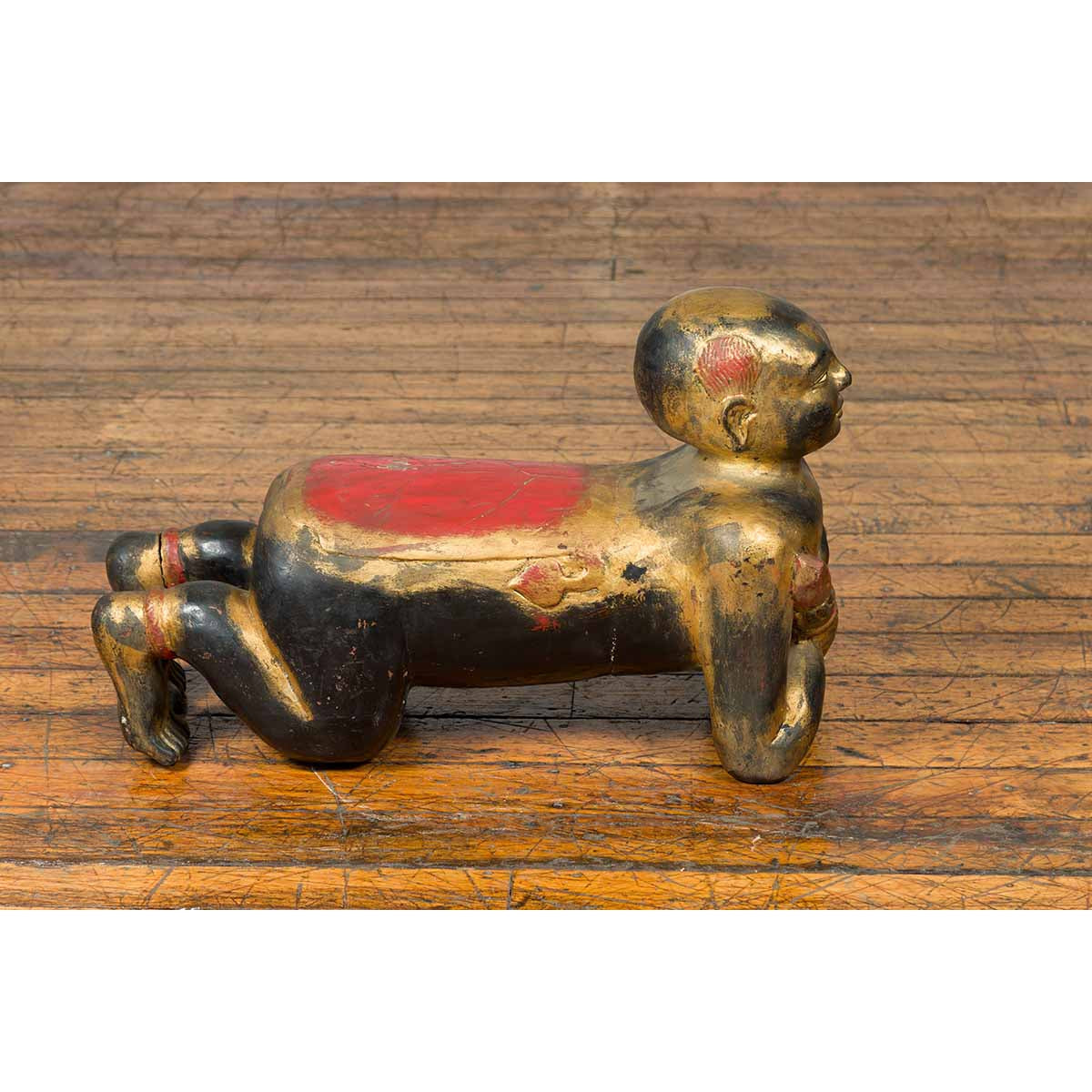 Vintage Thai Ceremonial Gilt Carved Temple Guardian with Black and Red Patina-7. Asian & Chinese Furniture, Art, Antiques, Vintage Home Décor for sale at FEA Home