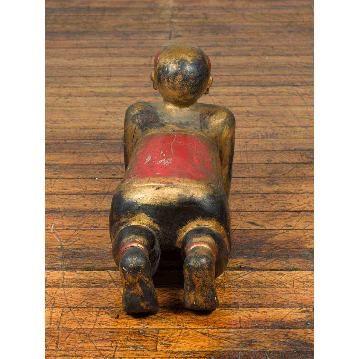 Vintage Thai Ceremonial Gilt Carved Temple Guardian with Black and Red Patina-8. Asian & Chinese Furniture, Art, Antiques, Vintage Home Décor for sale at FEA Home