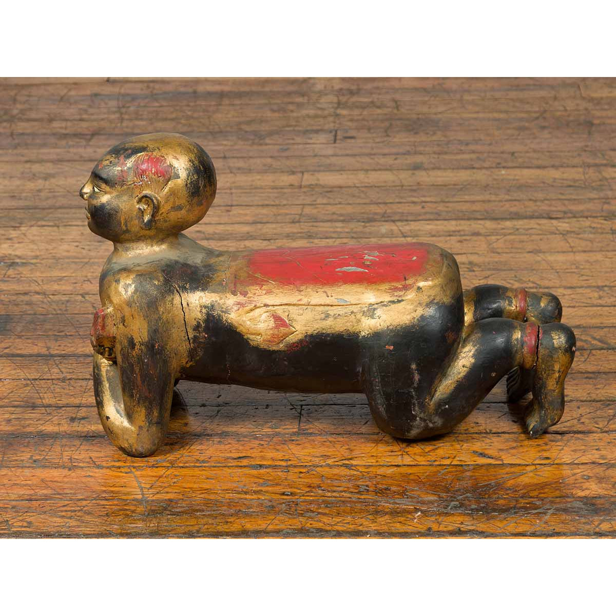 Vintage Thai Ceremonial Gilt Carved Temple Guardian with Black and Red Patina-9. Asian & Chinese Furniture, Art, Antiques, Vintage Home Décor for sale at FEA Home