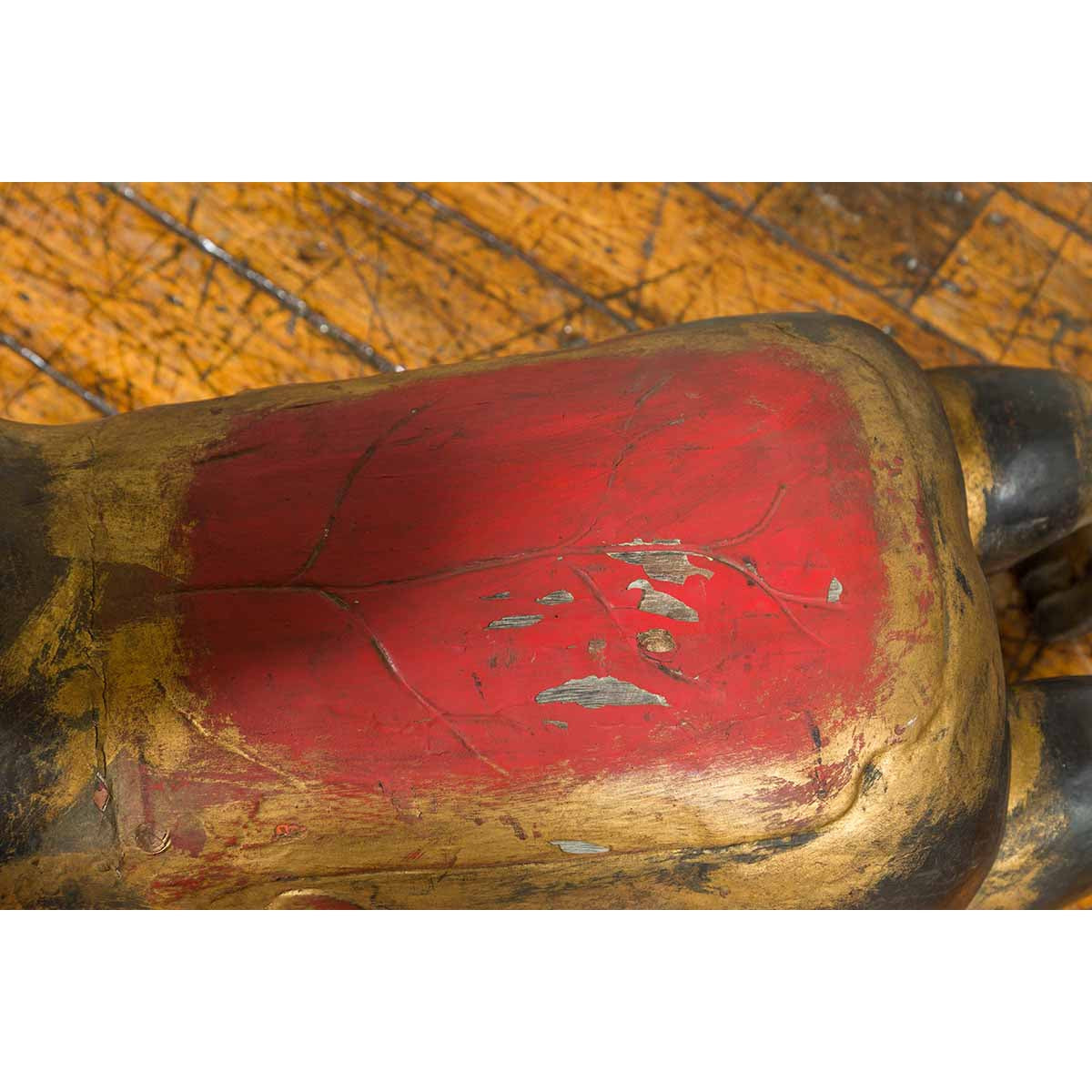 Vintage Thai Ceremonial Gilt Carved Temple Guardian with Black and Red Patina-6. Asian & Chinese Furniture, Art, Antiques, Vintage Home Décor for sale at FEA Home