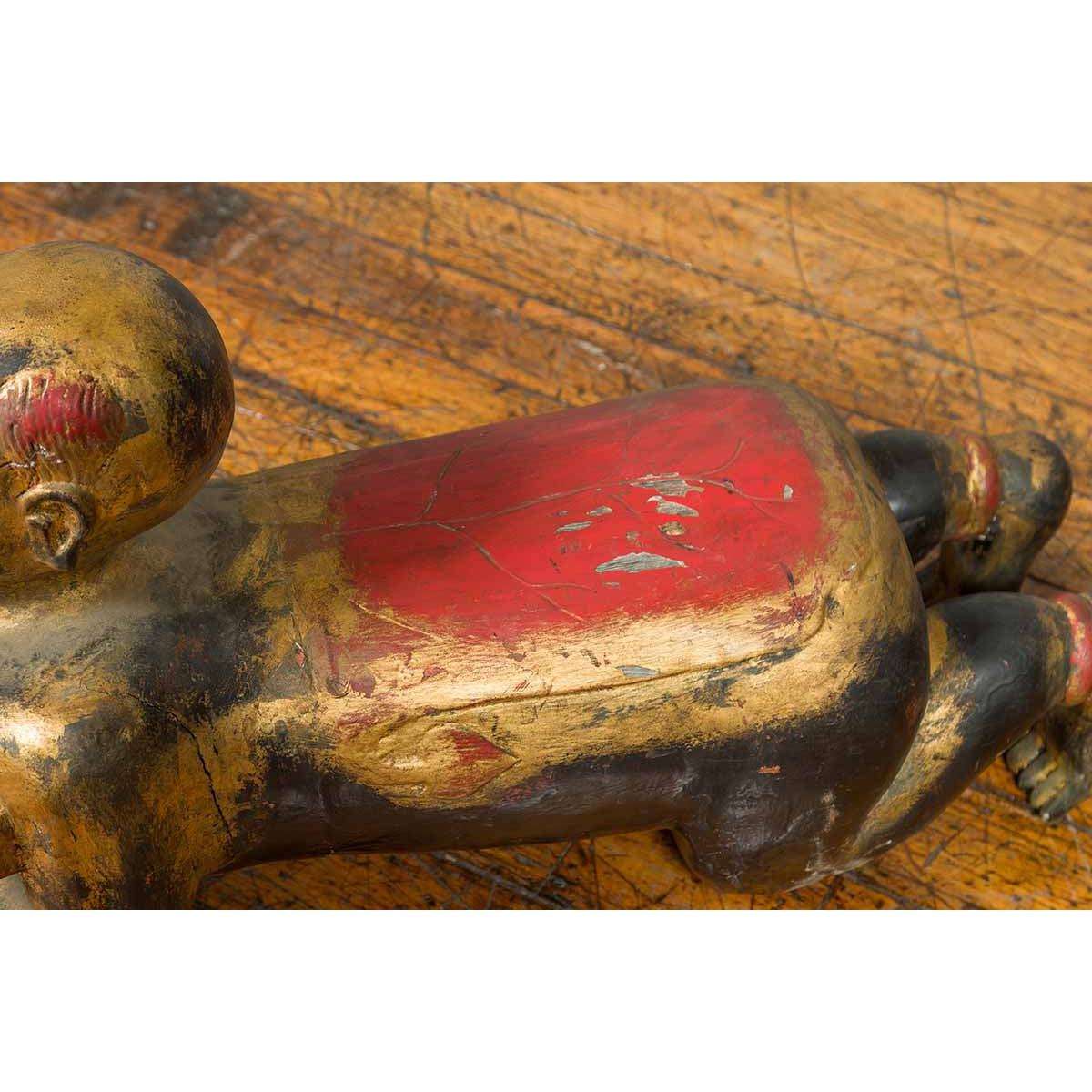 Vintage Thai Ceremonial Gilt Carved Temple Guardian with Black and Red Patina-5. Asian & Chinese Furniture, Art, Antiques, Vintage Home Décor for sale at FEA Home