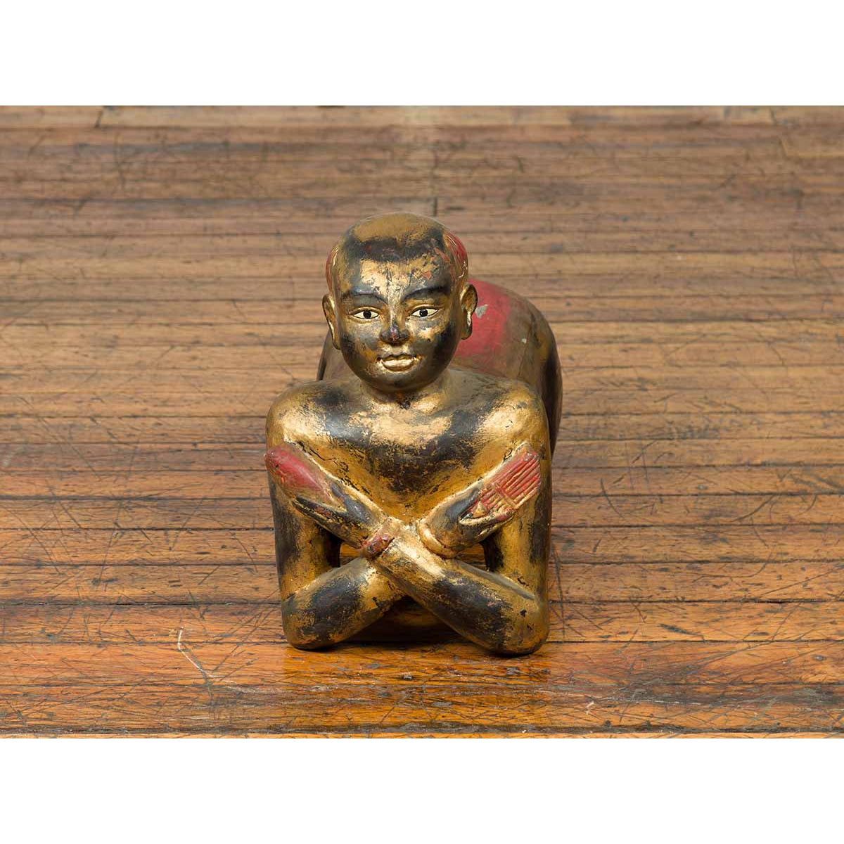 Vintage Thai Ceremonial Gilt Carved Temple Guardian with Black and Red Patina-10. Asian & Chinese Furniture, Art, Antiques, Vintage Home Décor for sale at FEA Home