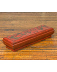 Chinese Qing Dynasty Red Lacquered Scroll Box with Distressed Gold Chinoiserie-5. Asian & Chinese Furniture, Art, Antiques, Vintage Home Décor for sale at FEA Home