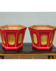 Japanese Taishō Gold and Red Lacquer Hexagonal Planters with Reeded Cartouches-6. Asian & Chinese Furniture, Art, Antiques, Vintage Home Décor for sale at FEA Home