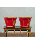 Japanese Taishō Gold and Red Lacquer Hexagonal Planters with Reeded Cartouches-8. Asian & Chinese Furniture, Art, Antiques, Vintage Home Décor for sale at FEA Home