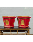Japanese Taishō Gold and Red Lacquer Hexagonal Planters with Reeded Cartouches-10. Asian & Chinese Furniture, Art, Antiques, Vintage Home Décor for sale at FEA Home