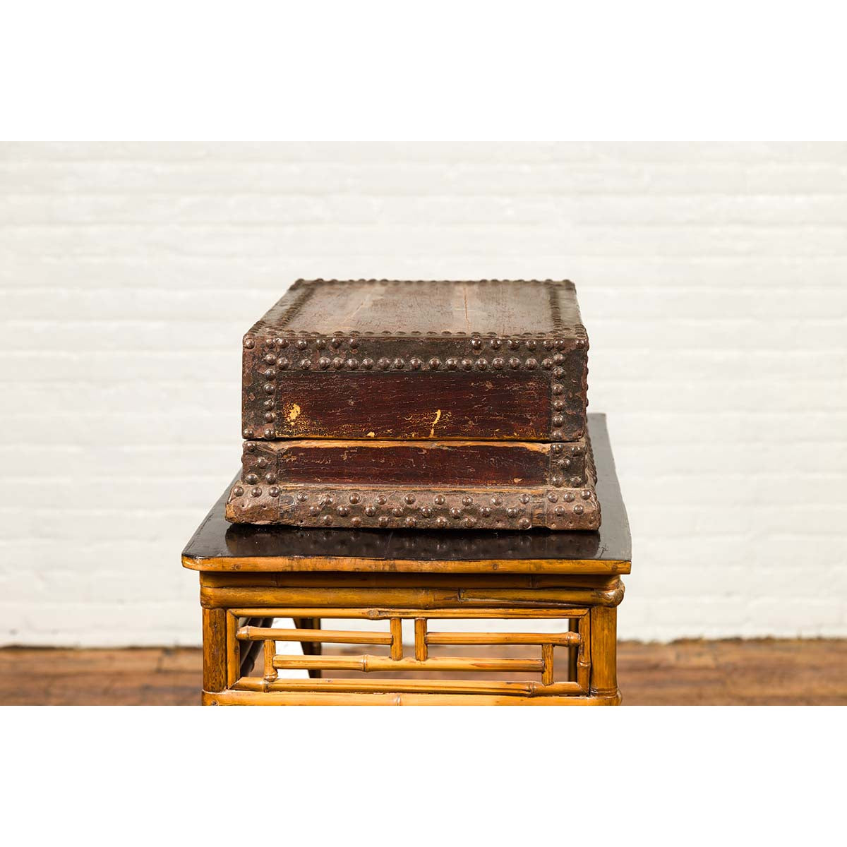 Antique Chinese Wooden Document Box with Distressed Patina and Brass Stud Design-8. Asian & Chinese Furniture, Art, Antiques, Vintage Home Décor for sale at FEA Home