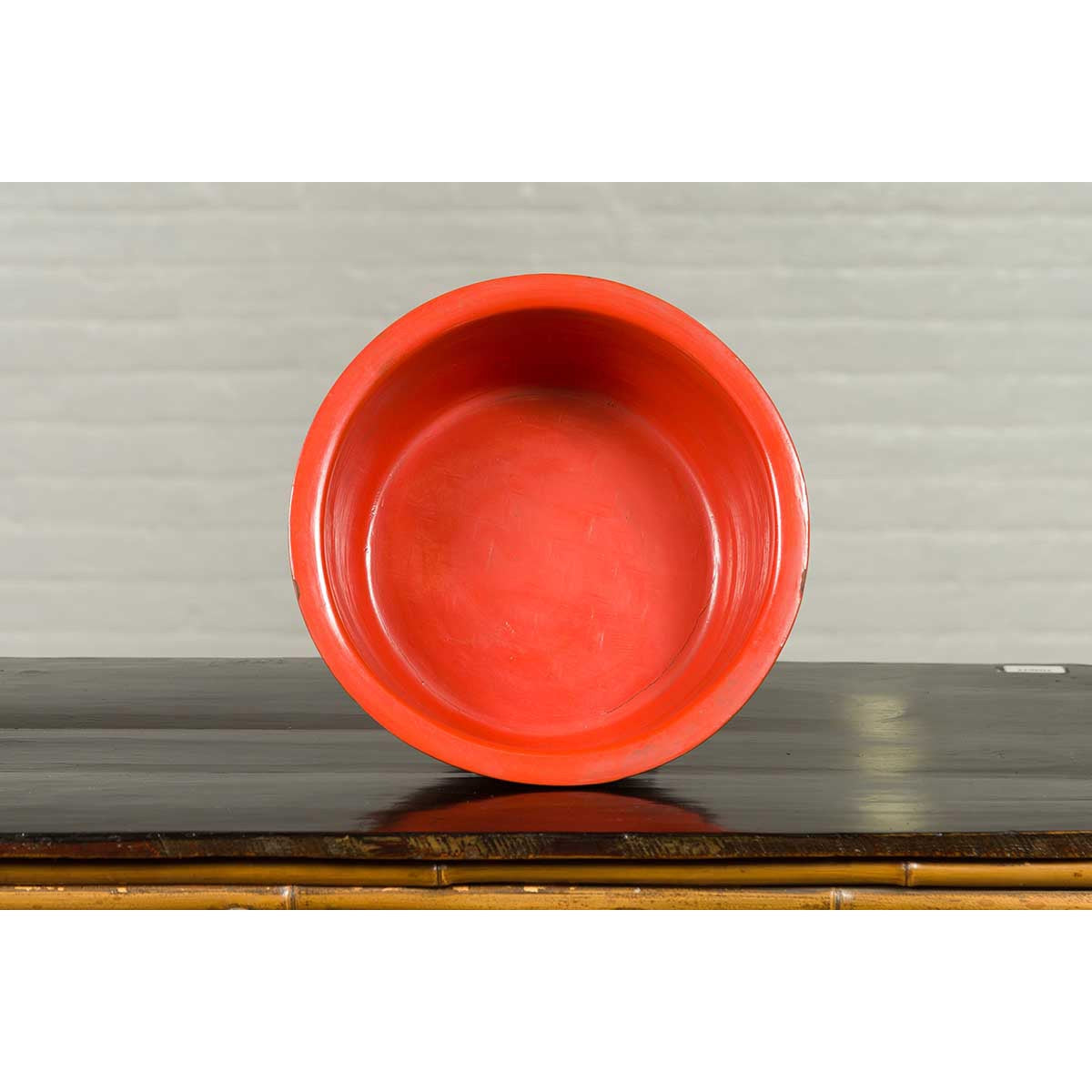 Vintage Burmese Orange and Red Lacquered Papier Mâché Bowl with Floral Design-7. Asian & Chinese Furniture, Art, Antiques, Vintage Home Décor for sale at FEA Home