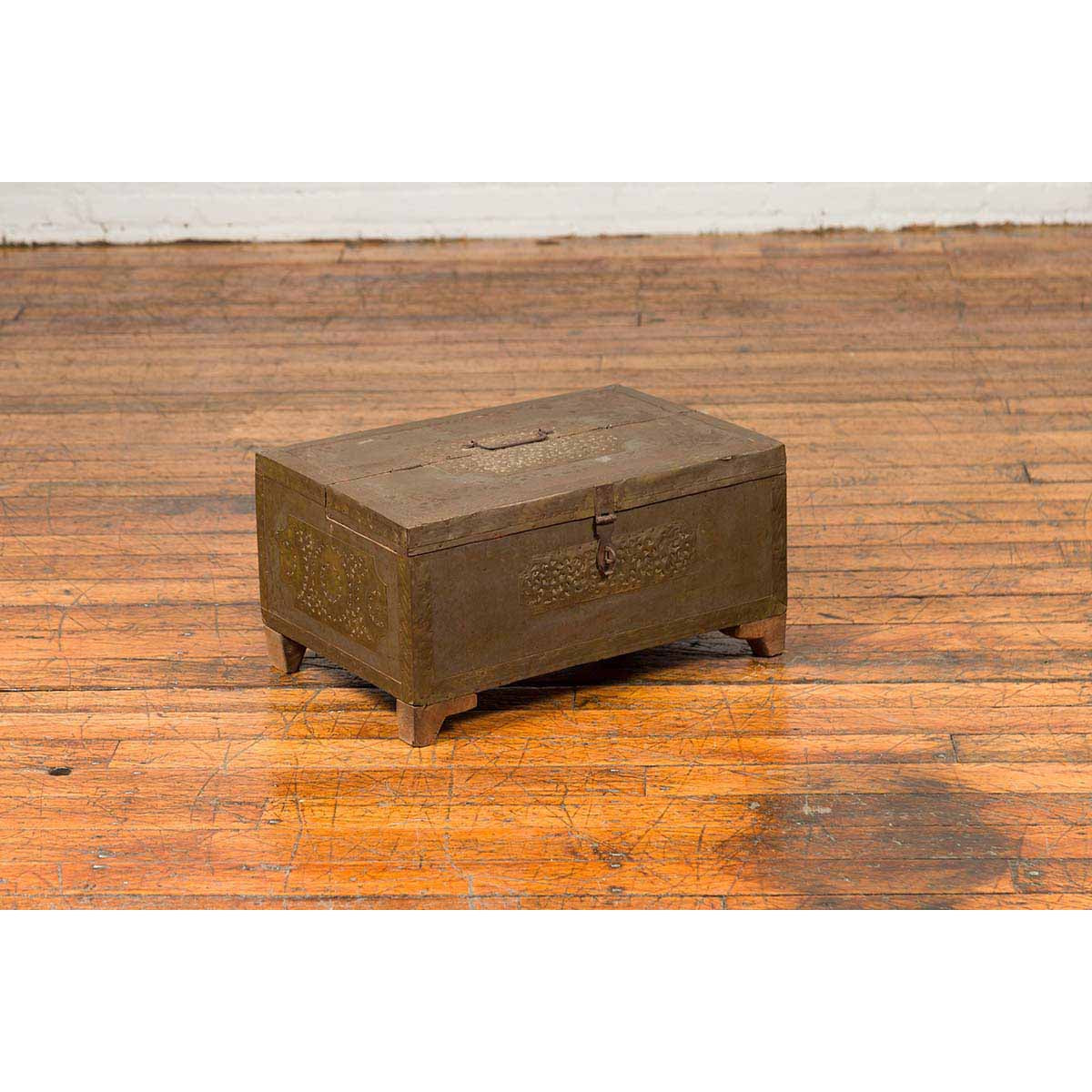 Indian 19th Century Merchant's Chest with Pierced Geometric Decor and Patina-5. Asian & Chinese Furniture, Art, Antiques, Vintage Home Décor for sale at FEA Home