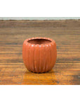 Japanese Taishō Period Handmade Coral Colored Pumpkin Shaped Planter-5. Asian & Chinese Furniture, Art, Antiques, Vintage Home Décor for sale at FEA Home