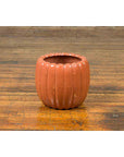 Japanese Taishō Period Handmade Coral Colored Pumpkin Shaped Planter-6. Asian & Chinese Furniture, Art, Antiques, Vintage Home Décor for sale at FEA Home
