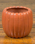 Japanese Taishō Period Handmade Coral Colored Pumpkin Shaped Planter-2. Asian & Chinese Furniture, Art, Antiques, Vintage Home Décor for sale at FEA Home