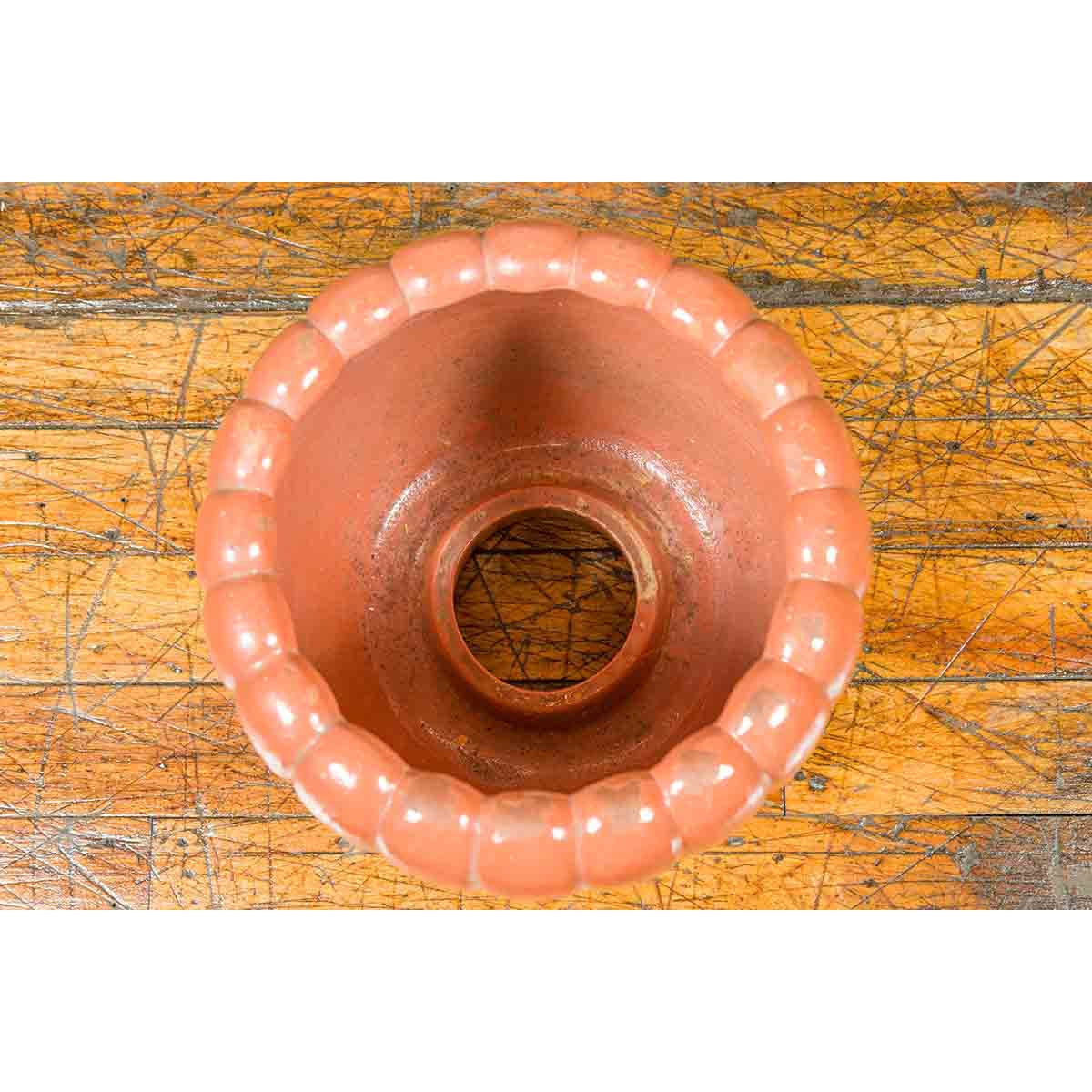 Japanese Taishō Period Handmade Coral Colored Pumpkin Shaped Planter-4. Asian & Chinese Furniture, Art, Antiques, Vintage Home Décor for sale at FEA Home
