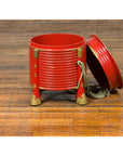 Japanese Taishō Red Lacquered Hokai Box with Brass Accents and Original Rope-3. Asian & Chinese Furniture, Art, Antiques, Vintage Home Décor for sale at FEA Home