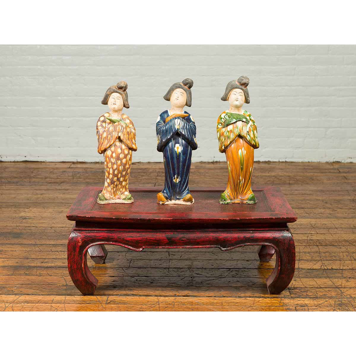Small Chinese Statue of a Court Lady Wearing Blue Kimono and Holding a Baby-4. Asian & Chinese Furniture, Art, Antiques, Vintage Home Décor for sale at FEA Home