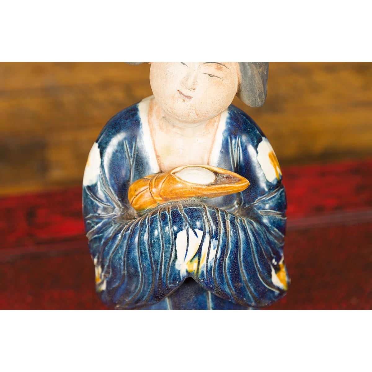Small Chinese Statue of a Court Lady Wearing Blue Kimono and Holding a Baby-11. Asian & Chinese Furniture, Art, Antiques, Vintage Home Décor for sale at FEA Home