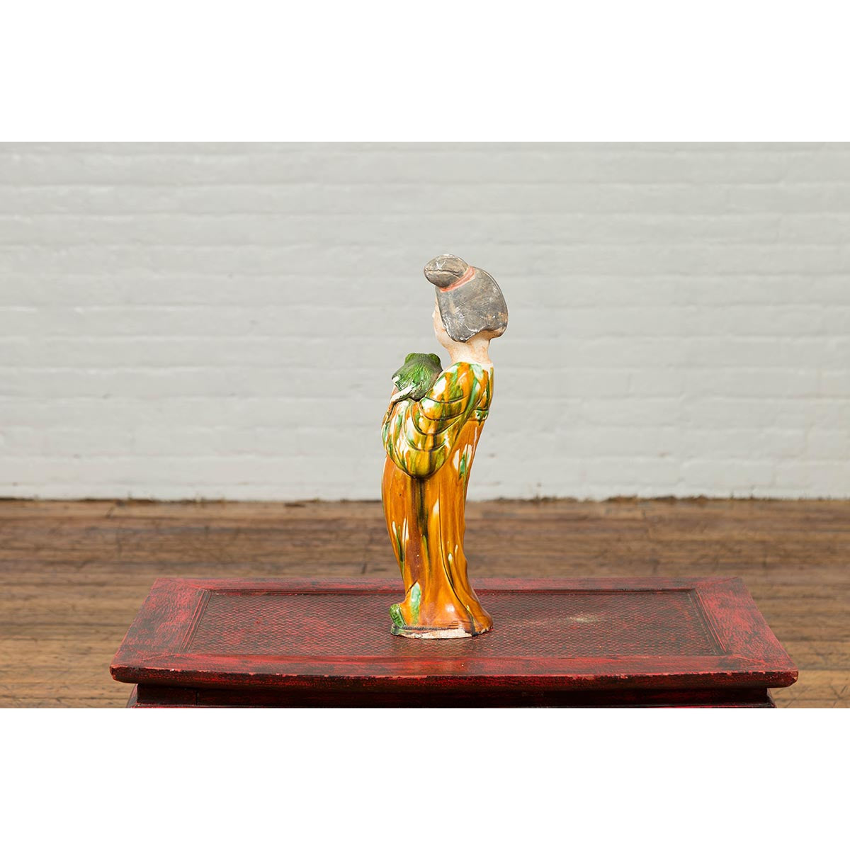 Chinese Court Lady Statue with Egg and Spinach Pattern Kimono and Holding a Dog-9. Asian & Chinese Furniture, Art, Antiques, Vintage Home Décor for sale at FEA Home