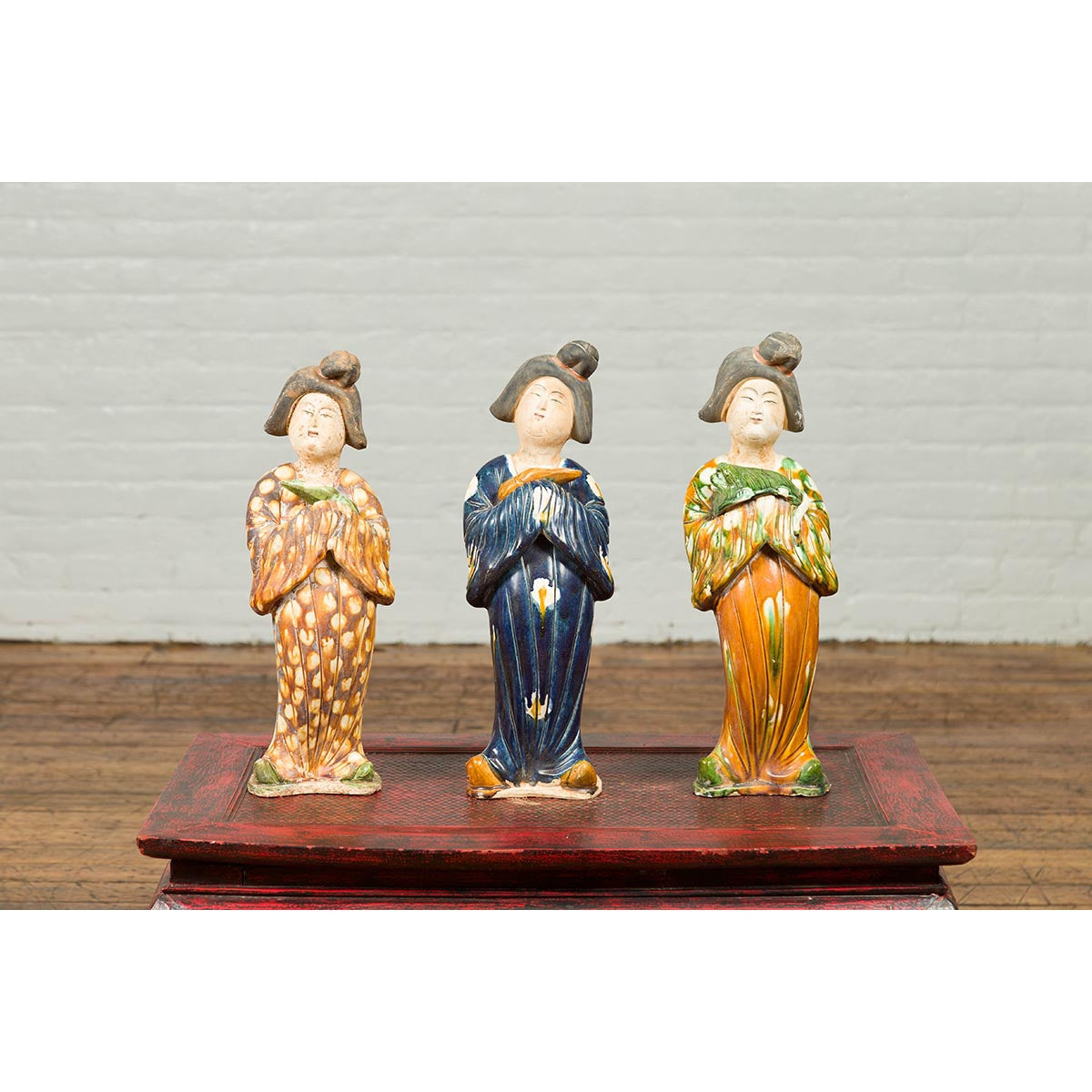 Chinese Court Lady Statue with Egg and Spinach Pattern Kimono and Holding a Dog-3. Asian & Chinese Furniture, Art, Antiques, Vintage Home Décor for sale at FEA Home