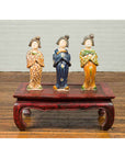 Chinese Court Lady Statue with Egg and Spinach Pattern Kimono and Holding a Dog-4. Asian & Chinese Furniture, Art, Antiques, Vintage Home Décor for sale at FEA Home