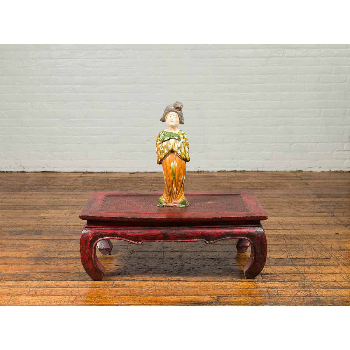 Chinese Court Lady Statue with Egg and Spinach Pattern Kimono and Holding a Dog-10. Asian & Chinese Furniture, Art, Antiques, Vintage Home Décor for sale at FEA Home