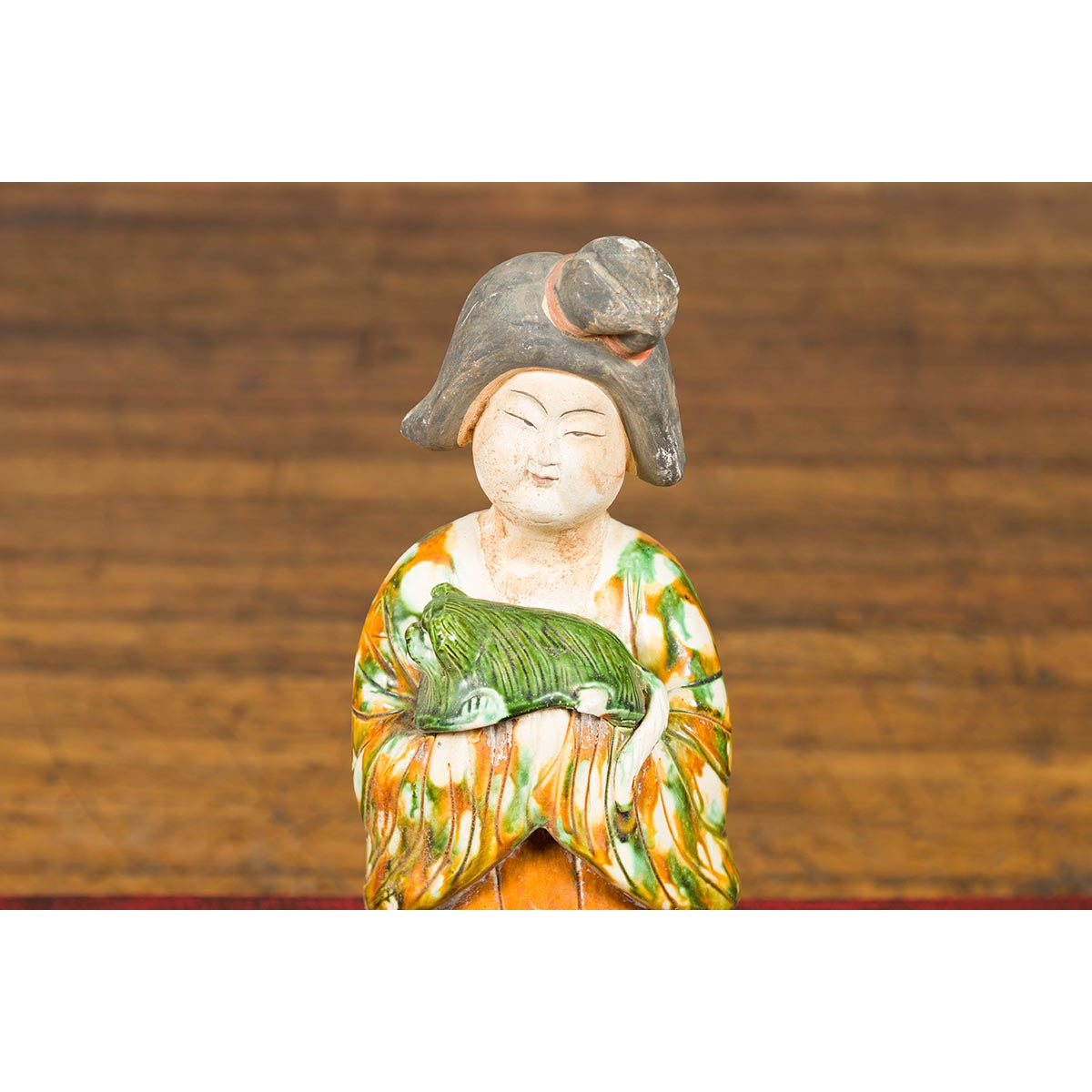 Chinese Court Lady Statue with Egg and Spinach Pattern Kimono and Holding a Dog-7. Asian & Chinese Furniture, Art, Antiques, Vintage Home Décor for sale at FEA Home
