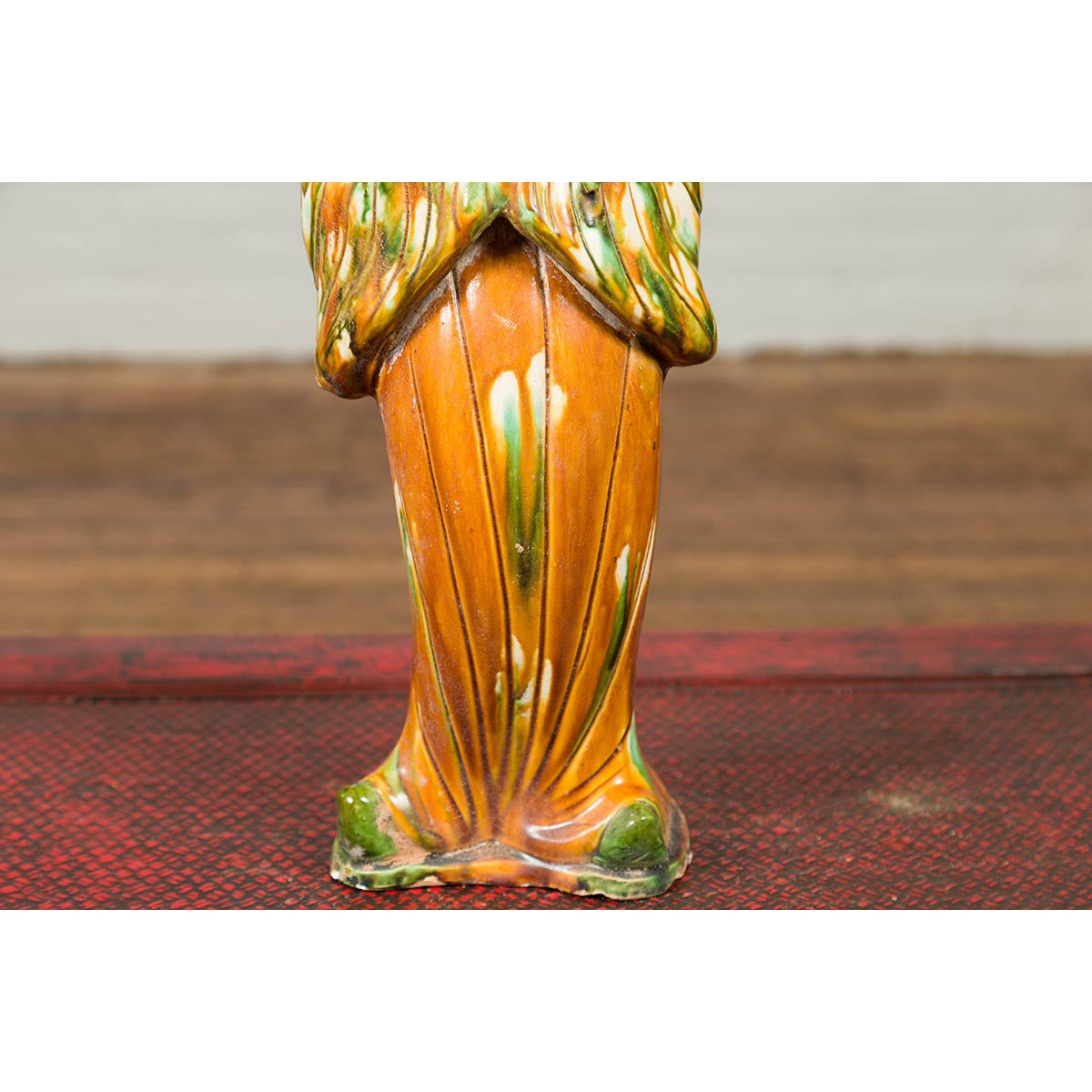 Chinese Court Lady Statue with Egg and Spinach Pattern Kimono and Holding a Dog-11. Asian & Chinese Furniture, Art, Antiques, Vintage Home Décor for sale at FEA Home