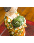 Chinese Court Lady Statue with Egg and Spinach Pattern Kimono and Holding a Dog-12. Asian & Chinese Furniture, Art, Antiques, Vintage Home Décor for sale at FEA Home