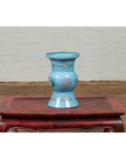 Vintage Chinese Hand Painted Blue Metal Vase with Calligraphy and Floral Décor-9. Asian & Chinese Furniture, Art, Antiques, Vintage Home Décor for sale at FEA Home