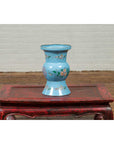 Vintage Chinese Hand Painted Blue Metal Vase with Calligraphy and Floral Décor-3. Asian & Chinese Furniture, Art, Antiques, Vintage Home Décor for sale at FEA Home