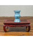 Vintage Chinese Hand Painted Blue Metal Vase with Calligraphy and Floral Décor-10. Asian & Chinese Furniture, Art, Antiques, Vintage Home Décor for sale at FEA Home