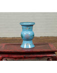 Vintage Chinese Hand Painted Blue Metal Vase with Calligraphy and Floral Décor-11. Asian & Chinese Furniture, Art, Antiques, Vintage Home Décor for sale at FEA Home
