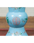 Vintage Chinese Hand Painted Blue Metal Vase with Calligraphy and Floral Décor-7. Asian & Chinese Furniture, Art, Antiques, Vintage Home Décor for sale at FEA Home