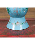 Vintage Chinese Hand Painted Blue Metal Vase with Calligraphy and Floral Décor-8. Asian & Chinese Furniture, Art, Antiques, Vintage Home Décor for sale at FEA Home