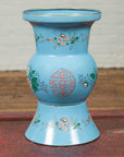 Vintage Chinese Hand Painted Blue Metal Vase with Calligraphy and Floral Décor-2. Asian & Chinese Furniture, Art, Antiques, Vintage Home Décor for sale at FEA Home