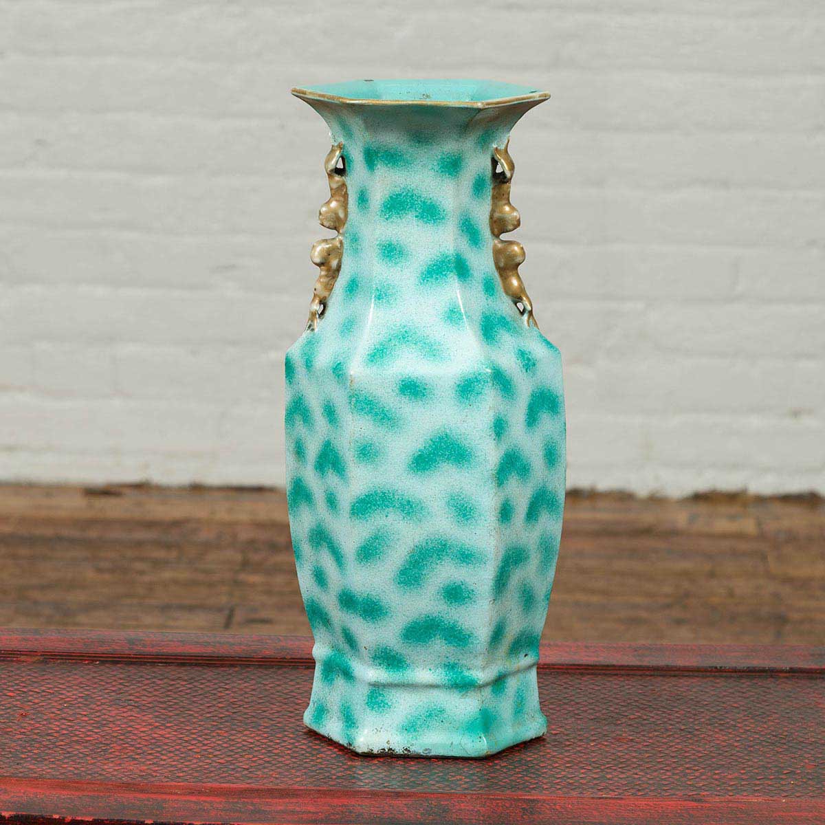 Vintage Chinese Turquoise Vase with Hexagonal Neck | FEA Home