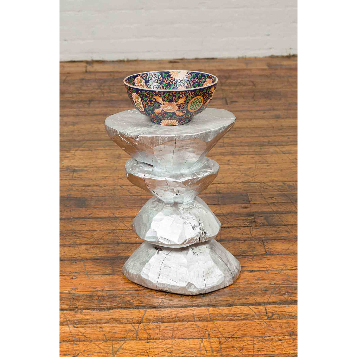 Contemporary Indonesian Silver-Colored Pedestal with Hourglass-Inspired Shape-3. Asian & Chinese Furniture, Art, Antiques, Vintage Home Décor for sale at FEA Home