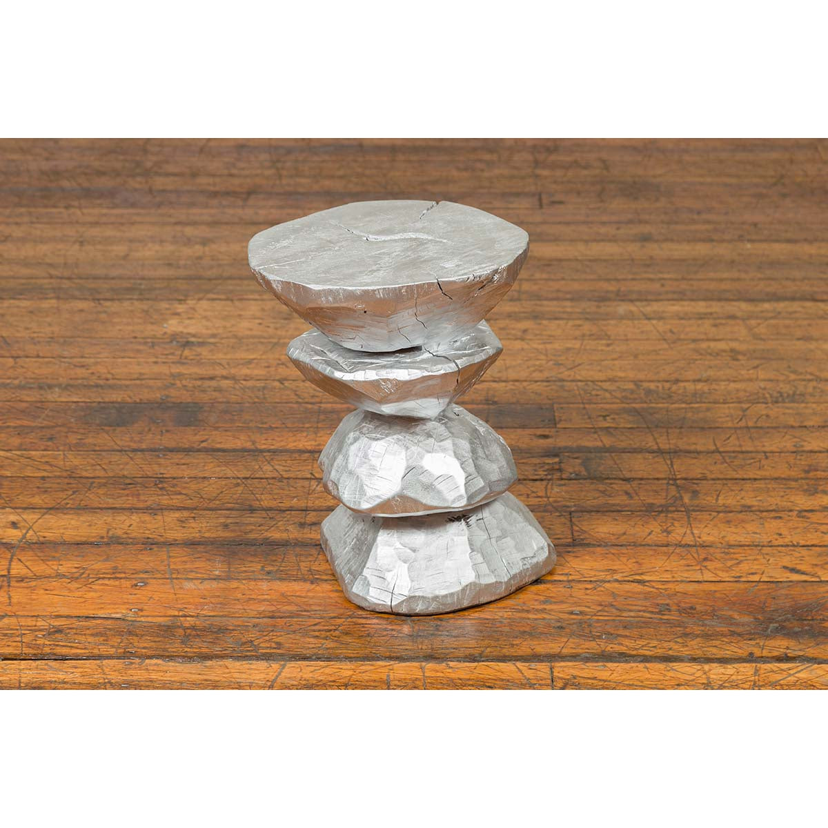 Contemporary Indonesian Silver-Colored Pedestal with Hourglass-Inspired Shape-6. Asian & Chinese Furniture, Art, Antiques, Vintage Home Décor for sale at FEA Home