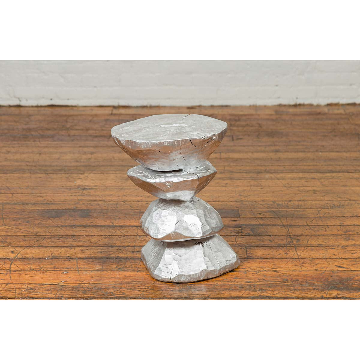 Contemporary Indonesian Silver-Colored Pedestal with Hourglass-Inspired Shape-7. Asian & Chinese Furniture, Art, Antiques, Vintage Home Décor for sale at FEA Home