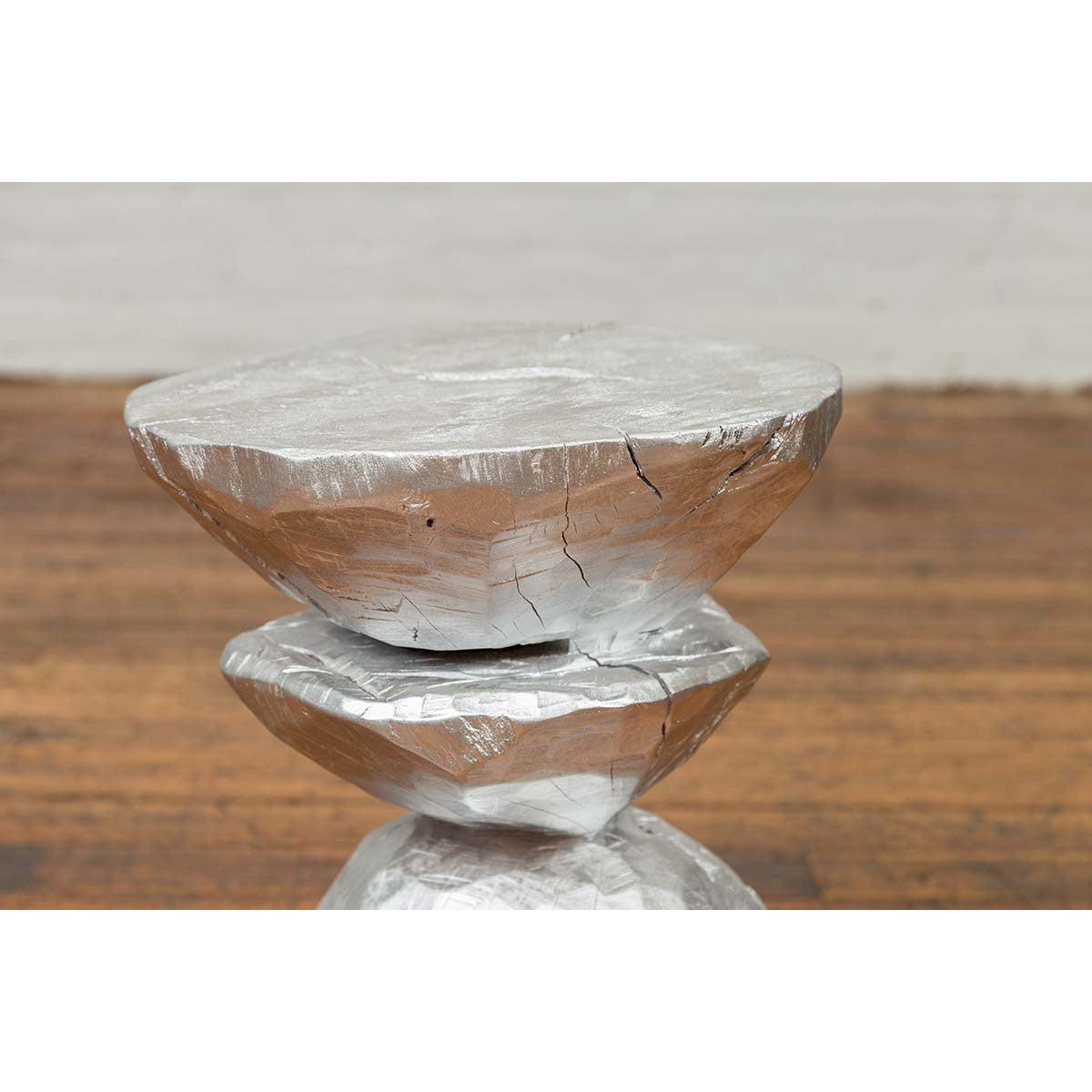 Contemporary Indonesian Silver-Colored Pedestal with Hourglass-Inspired Shape-9. Asian & Chinese Furniture, Art, Antiques, Vintage Home Décor for sale at FEA Home