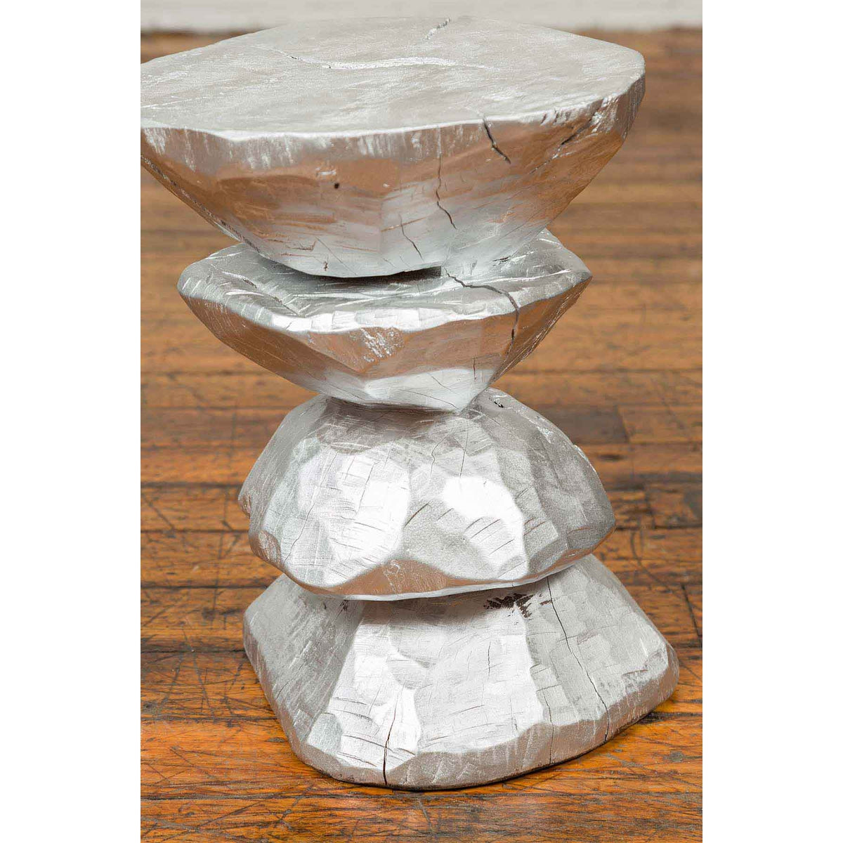 Contemporary Indonesian Silver-Colored Pedestal with Hourglass-Inspired Shape-10. Asian & Chinese Furniture, Art, Antiques, Vintage Home Décor for sale at FEA Home